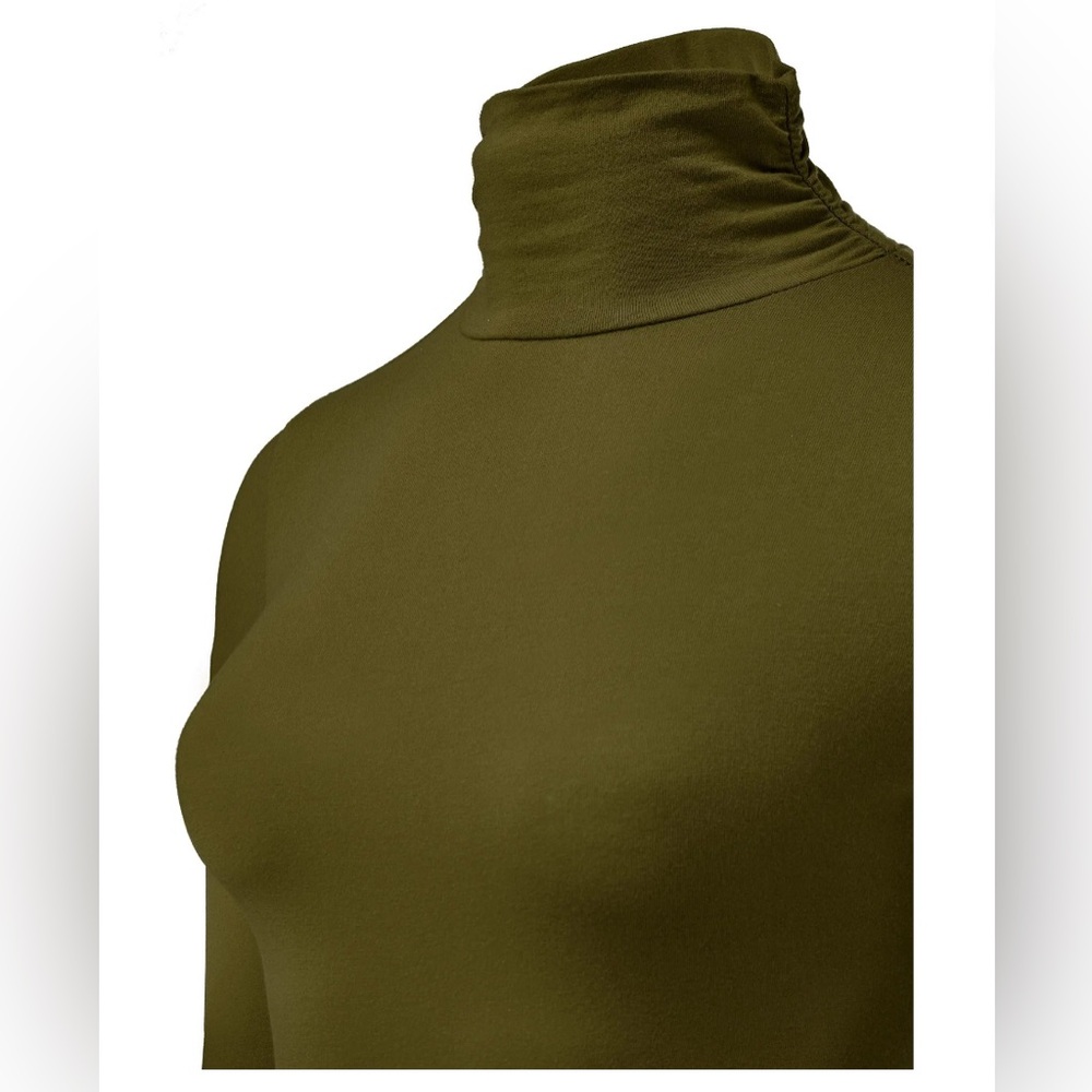 Olive Green Turtleneck Long Sleeve Top- Sz Small - Picture 3 of 11